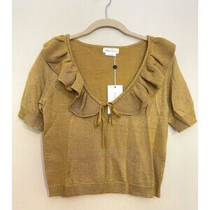 Lovers + Friends Blouse Ivy Crop Top Ruffle Trim Mustard Gold Size Small